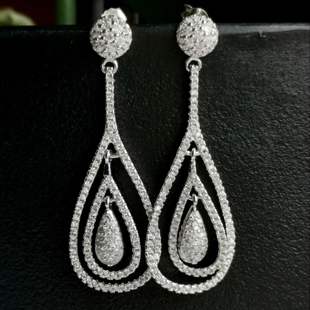 Art Deco CZ drop Earrings in Sterling Silver